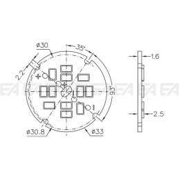 PCB LED board CL075 technical drawing